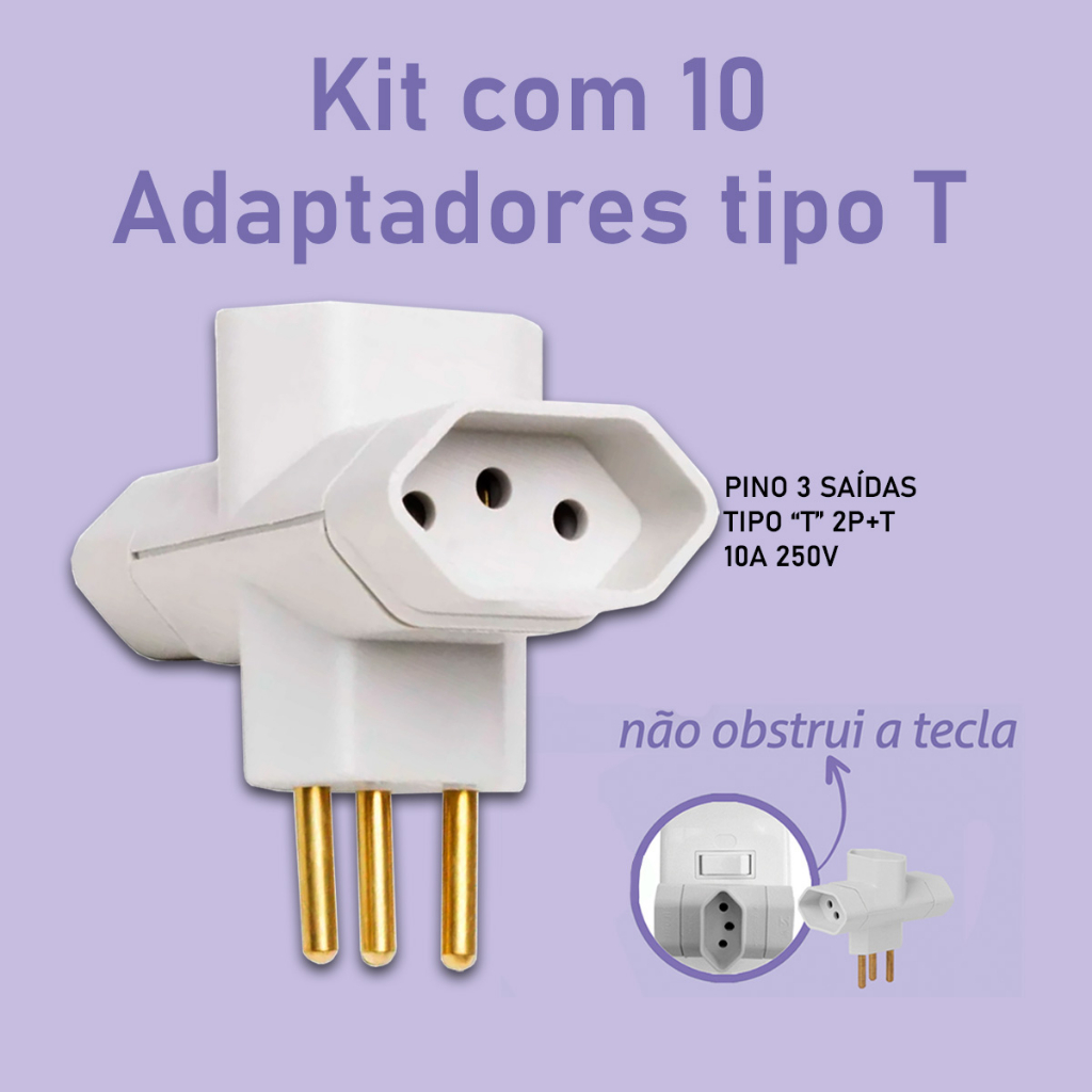 Kit Pino Adaptador Para Tomada Tipo T Pino Bipolar A V