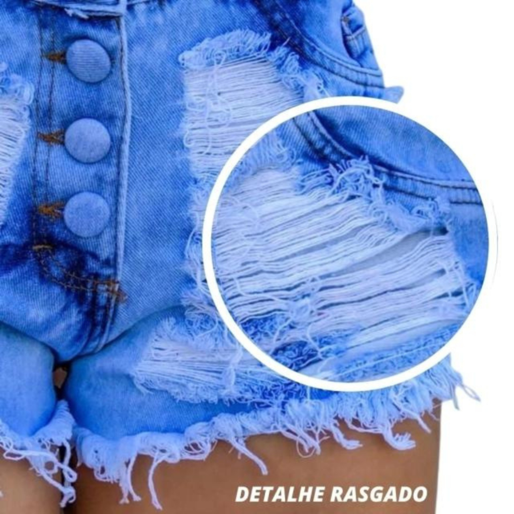 Short Jeans Feminino Cintura Alta Destroyed Hot Pants Empina Bumbum