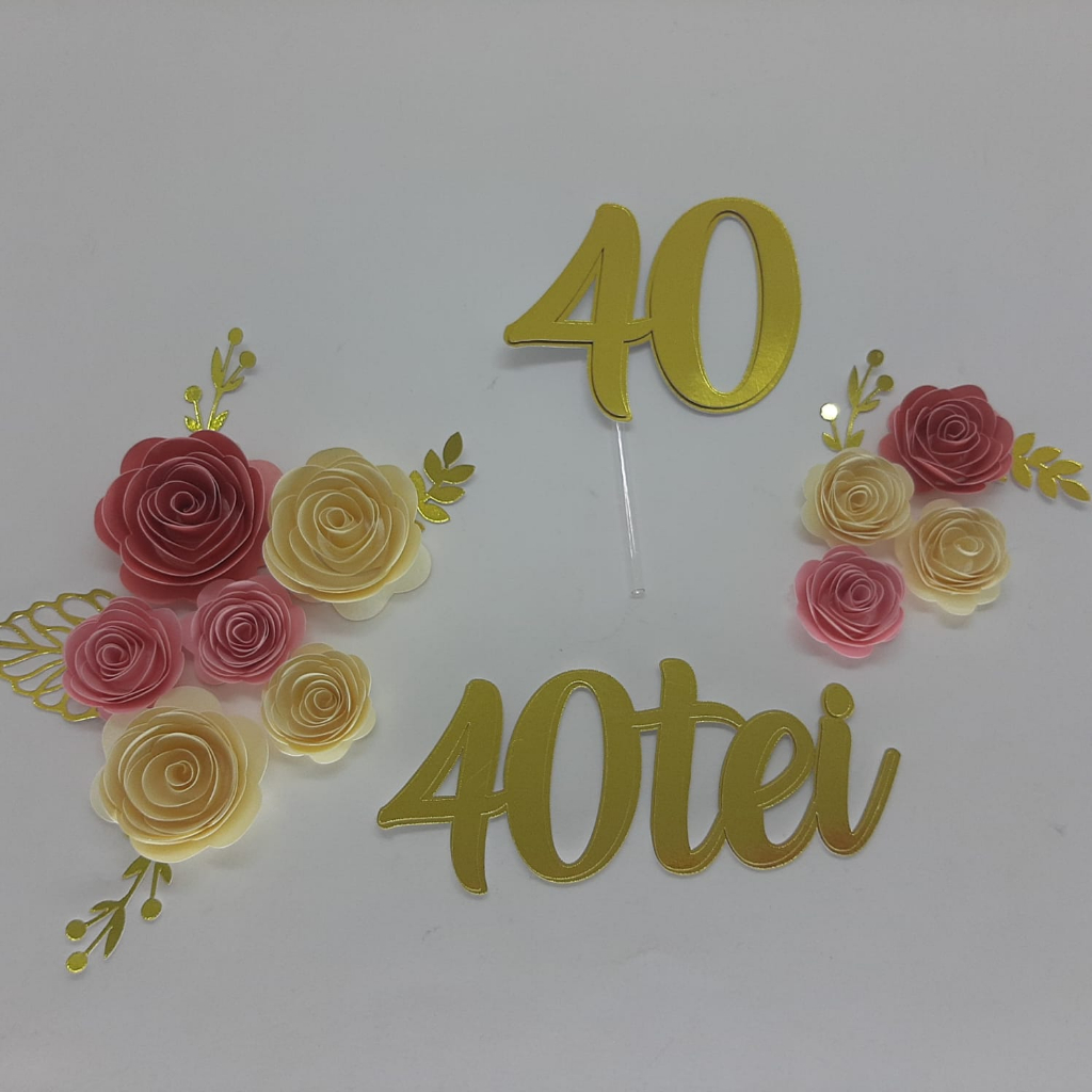 Topo De Bolo 40 Anos Flores 40tei Shopee Brasil