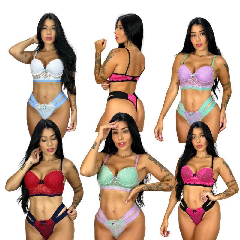 Kit 10 Conjunto Lingerie Calcinha e sutiã bojo Rendado Sexy Estili