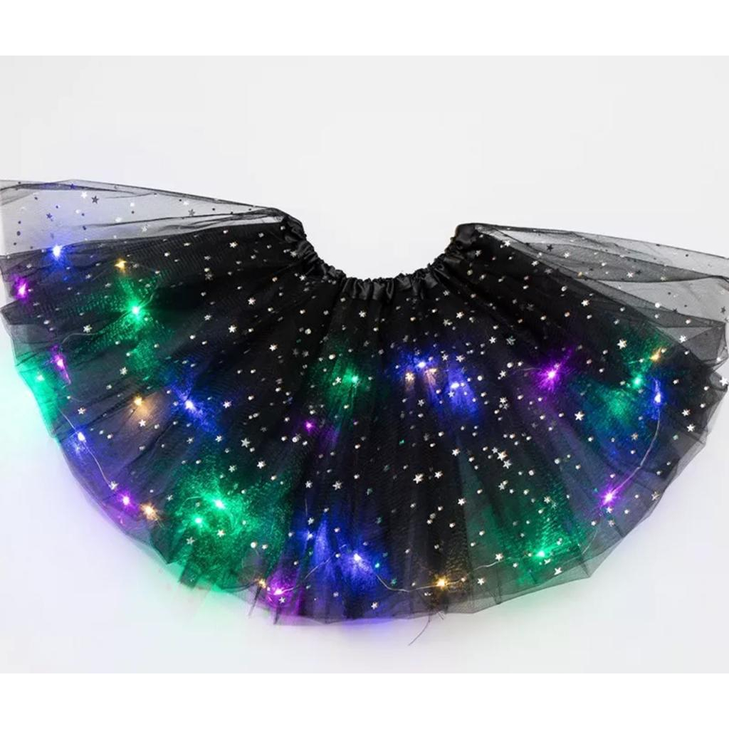 Saia De Tule Glitter Led Cor Preta Festa Shopee Brasil