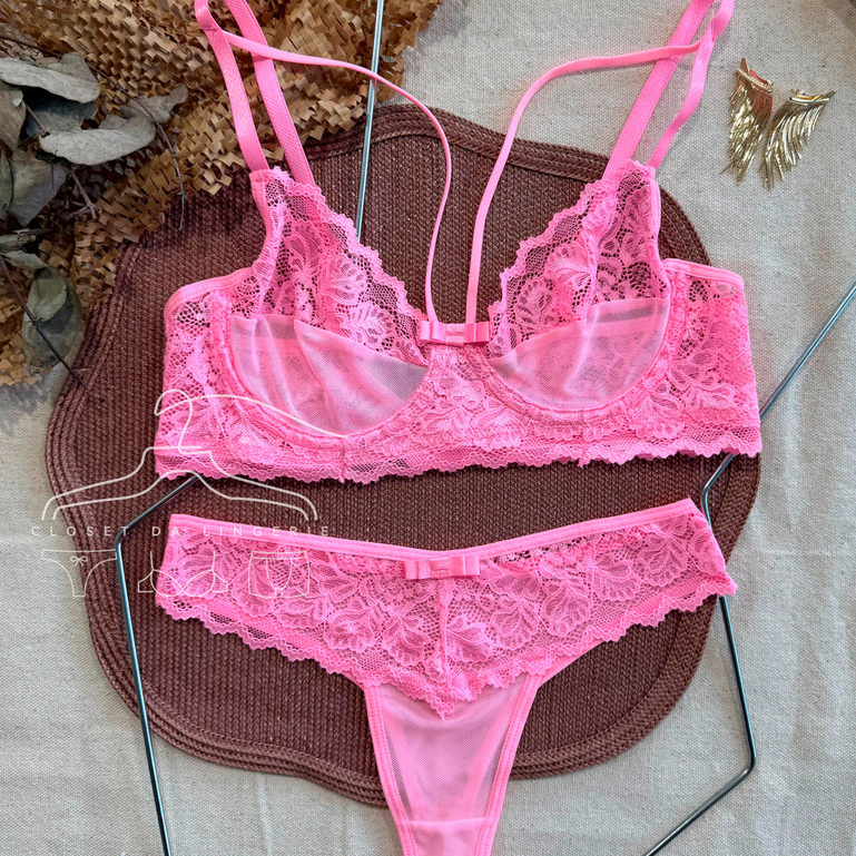 Conjunto De Lingerie Renda E Tule Sensualy Strappy Exclusivo Moda