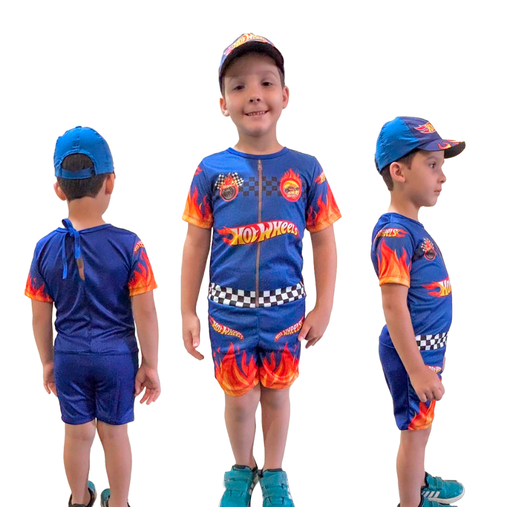 Fantasia Roupa Infantil Hot Wheels Bon Carros Piloto Curto Formula