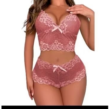 Kit Conjunto Renda Espera Marido Lingerie Cropped Sutiã Sem Bojo Short