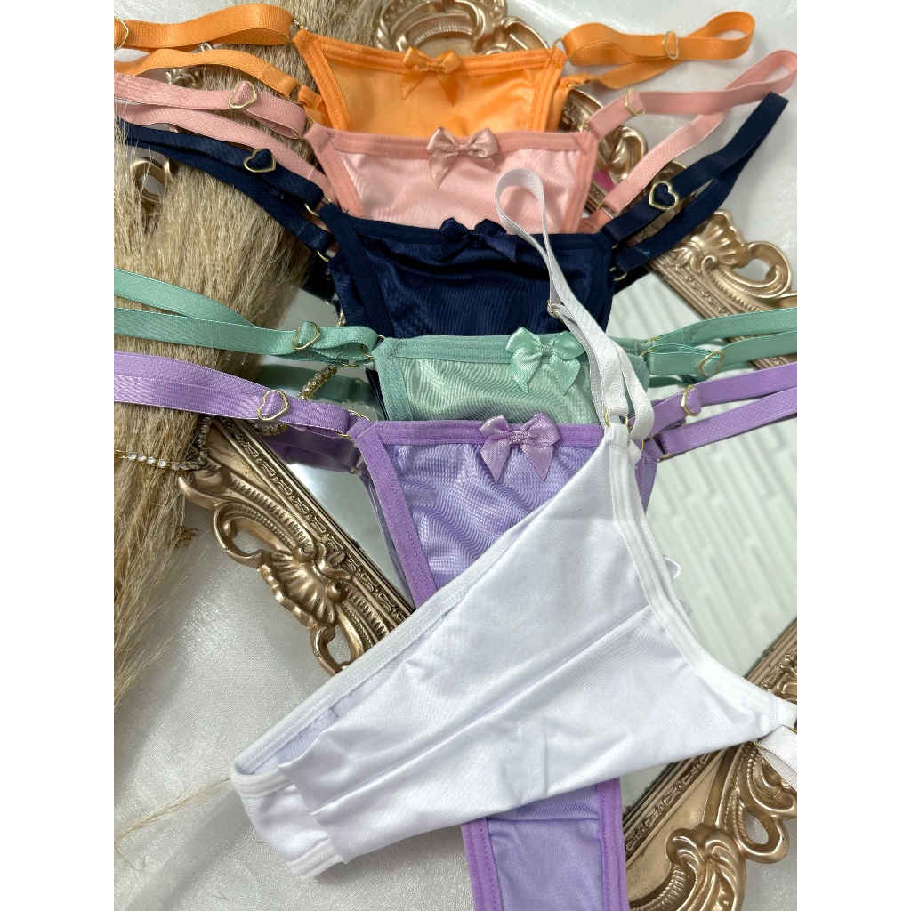 Kit Tanga Cirrê Brilhoso Regulagem de Coração Fio Duplo Lingerie