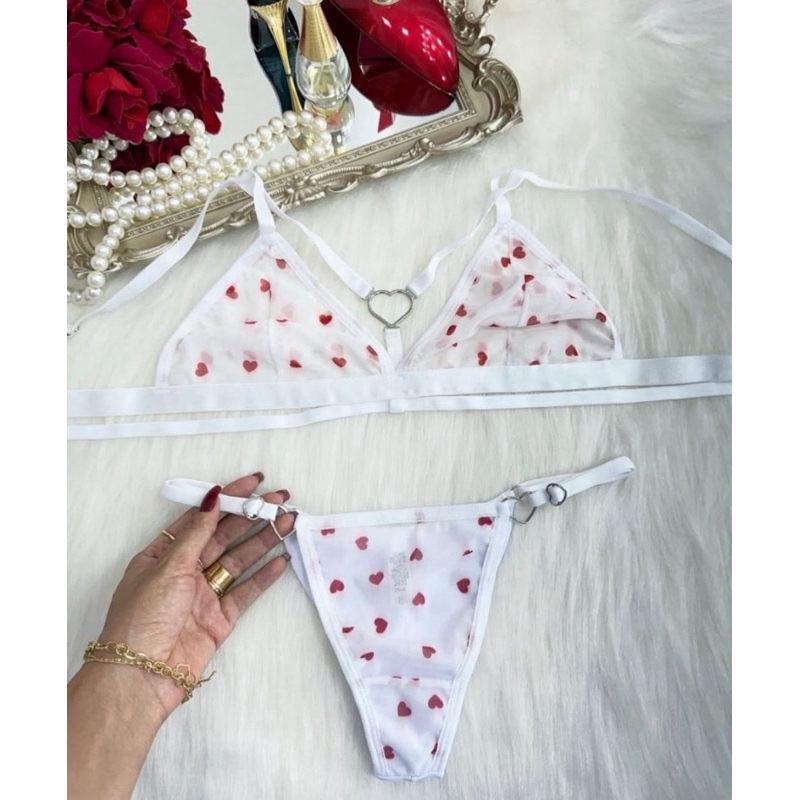 Conjunto Lingerie De Renda Delicada Sem Bojo Sem Aro Forrado De