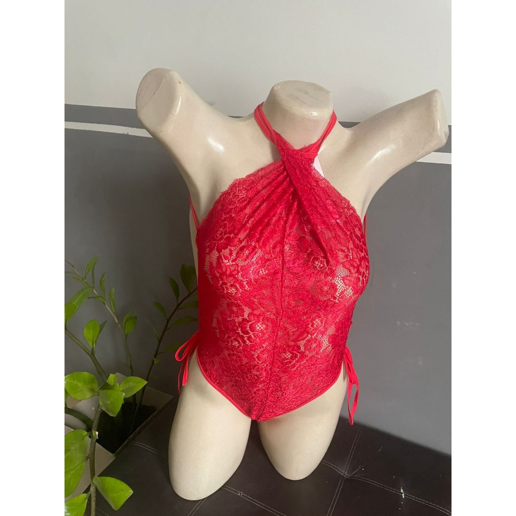 Lingerie Body Renda Sexy Vermelho Shopee Brasil