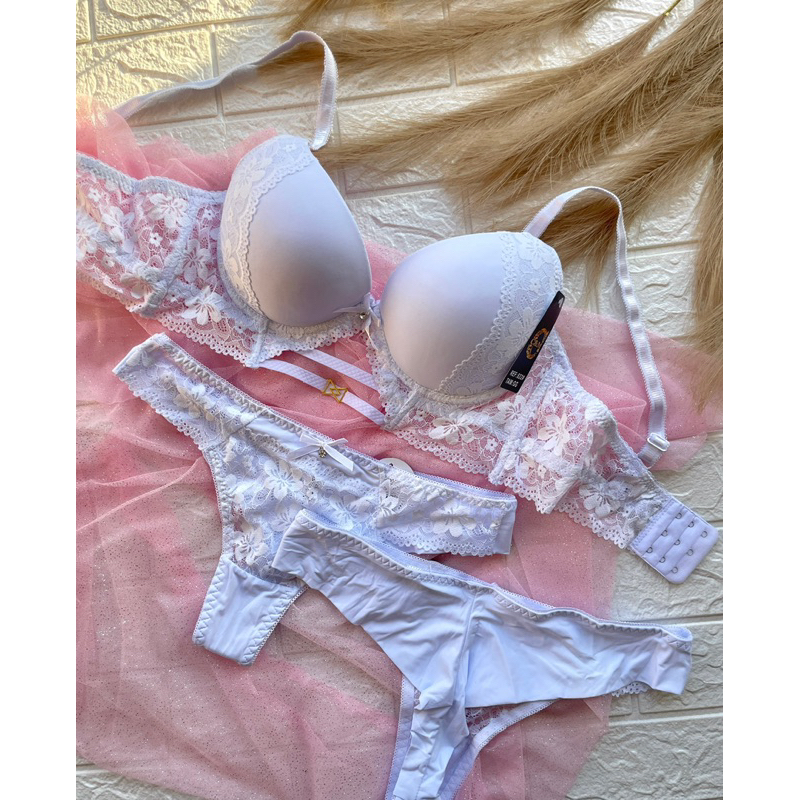Conjunto de lingerie calcinha e sutiã bojo modelo luxo Shopee Brasil