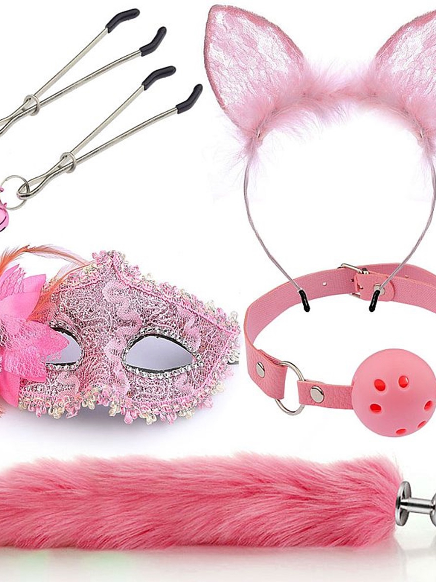 Plug Anal Rabo Cauda Máscara Tiara Mordaça Gargantilha Grampos