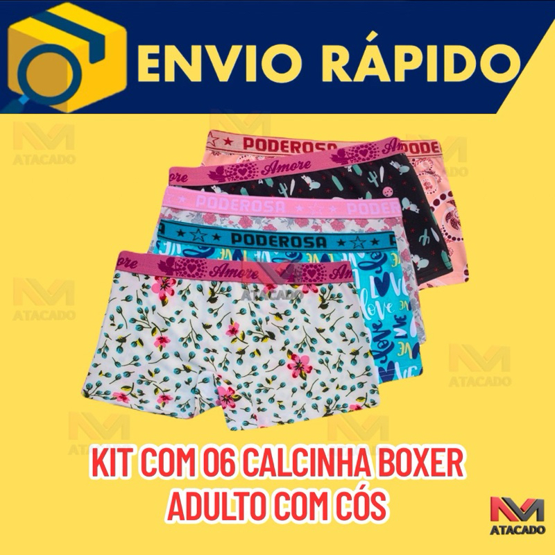 Kit 6 Calcinhas Boxer Adulto Cueca Boxer Feminina Shortinho Lingerie De
