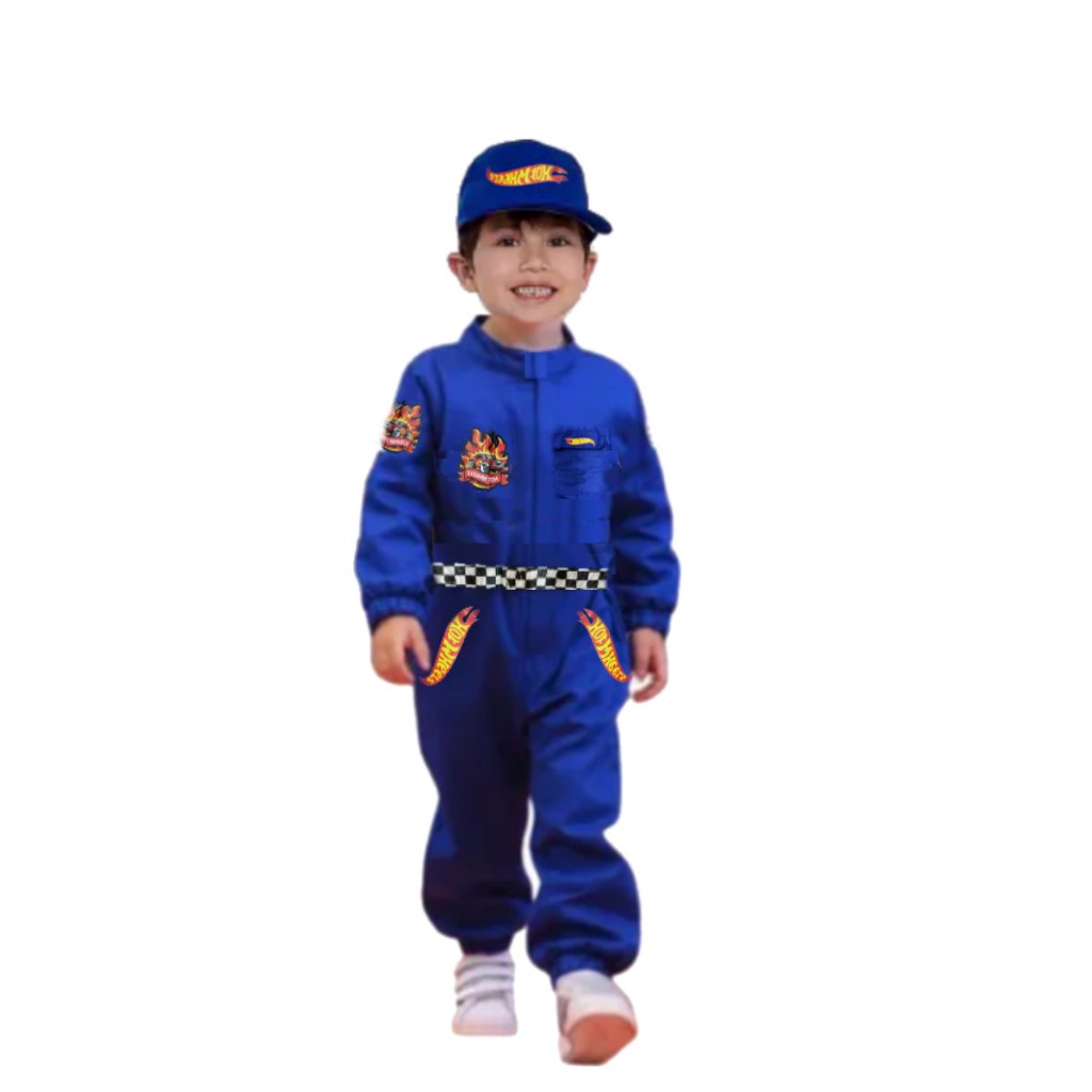 Fantasia Macacão Piloto Hot Piloto F1 hot wheels Boné Shopee Brasil
