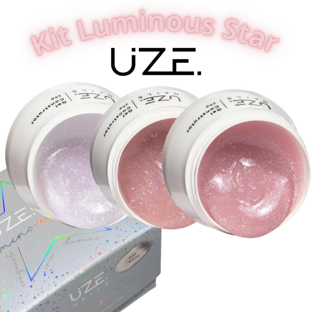 Kit Gel Construtor Luminous Star Uze Nail 25g Nude Pink E White Brilho