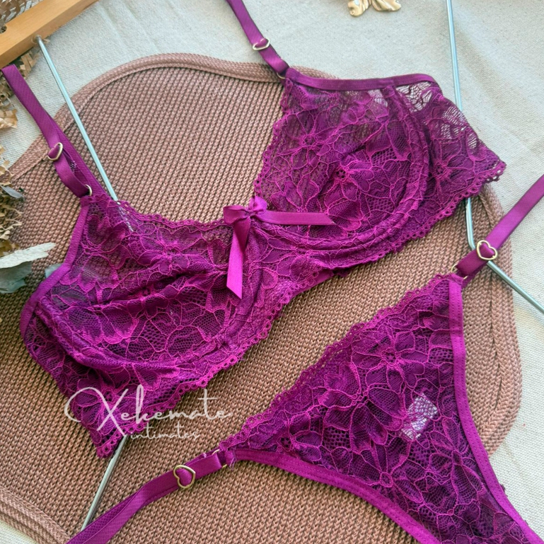 Conjunto De Lingerie Sexy Sem Bojo Aro Renda Luxo Regulagem De