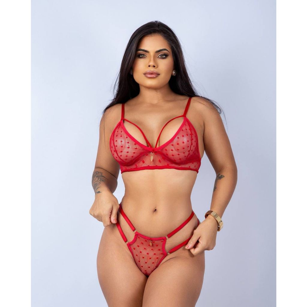 Conjunto De Lingerie Em Tule Al A De Metal Dourado Look Sensual