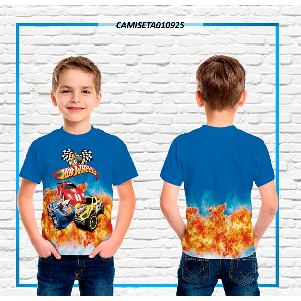 Camiseta Infantil Hot Wheels Em Tecido Dryfit Shopee Brasil