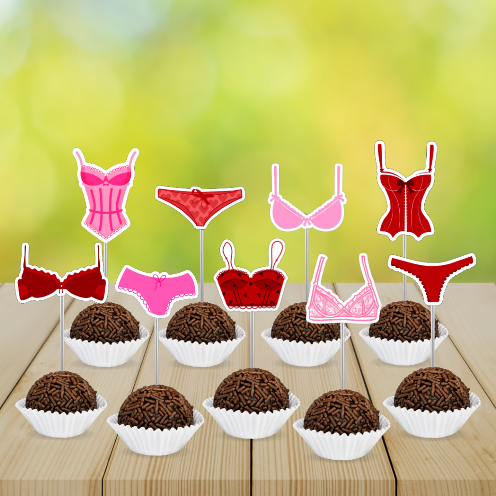 Toppers de Docinho Chá de Lingerie Kit de Tags de Enfeite Decoração