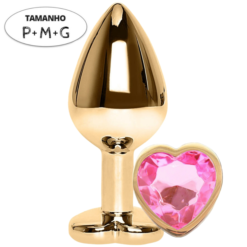 Plug Anal P M G Dourado Pedra Coração Masturbador Excita Estimula