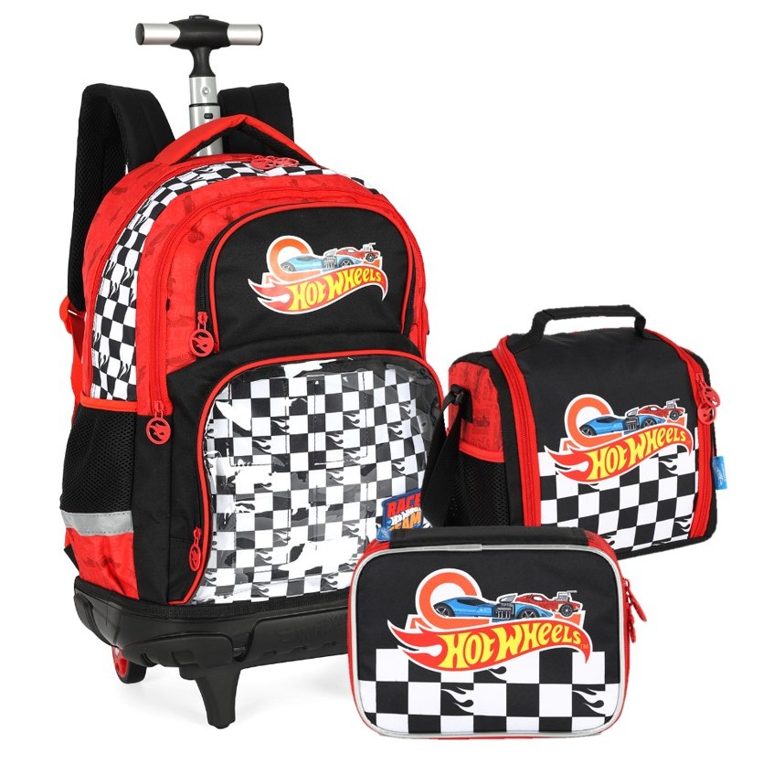 Kit Mochila De Rodinha Lancheira Estojo Hot Wheels Luxcel Estampa