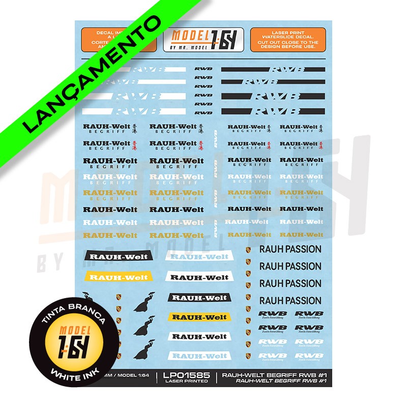 Decalque Logos RWB Rauh Welt Begriff Model LP Diecast Hot Wheels Customização