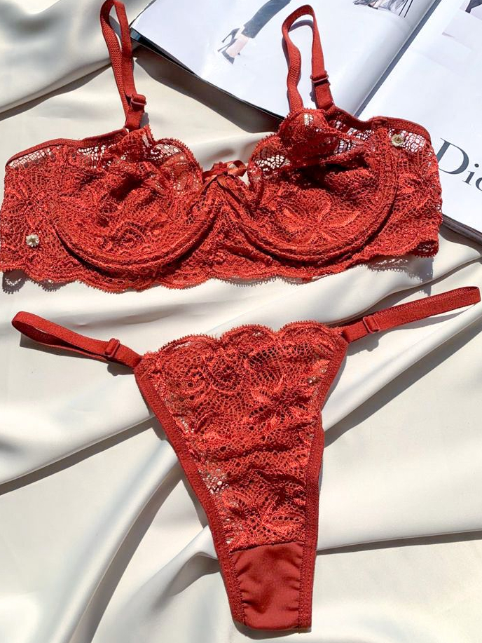 CONJUNTO LINGERIE SUTIA SEM BOJO ARO RENDADO FIO REGULAGEM RENDADO SENSUAL LUXO MODA