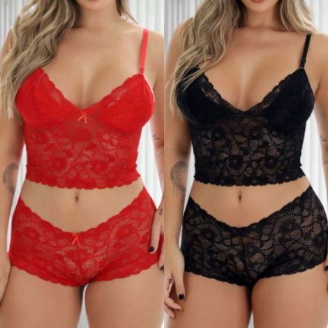 Kit Conjunto De Lingerie Feminino Sexy De Renda Sensual Espera Marido