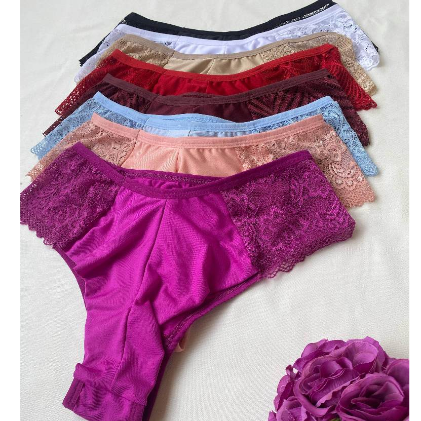 Kit Calcinha Plus Size Fio Duplo C Renda Lateral Lingerie Feminina