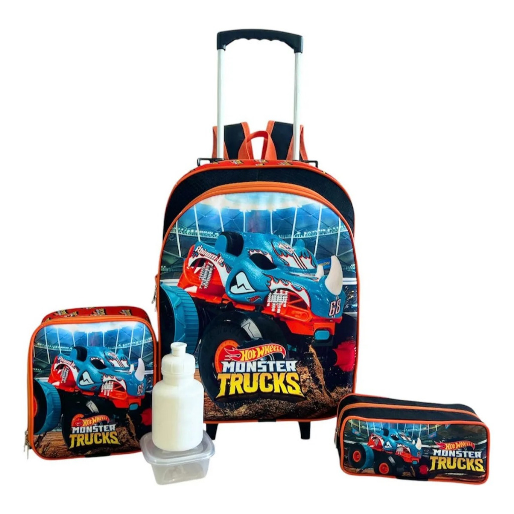 Kit Mochila Hot Wheels Rino Rhinomite Monster Truck Rodinhas Shopee