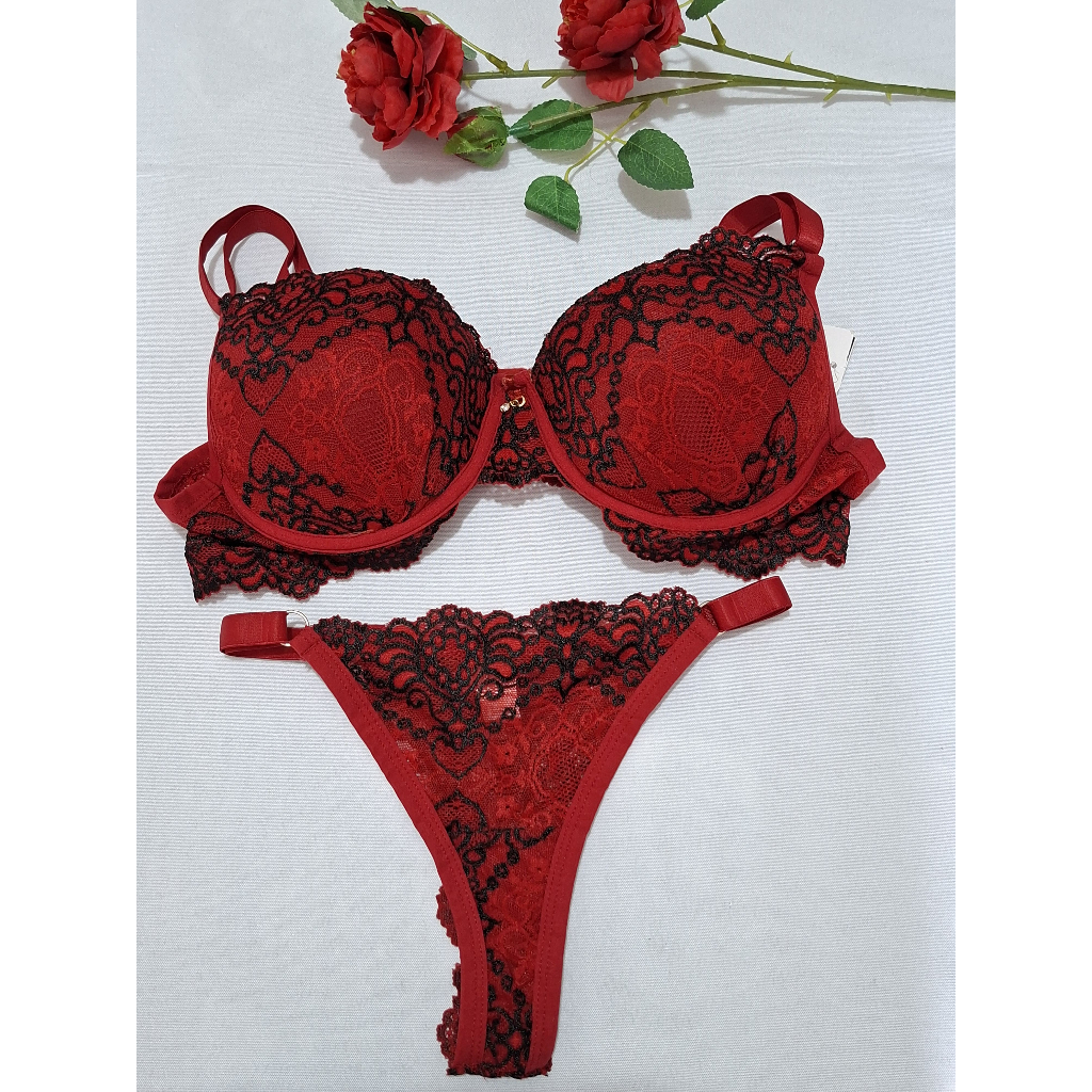 CONJUNTO LINGERIE FEMININA EM RENDA BOJO E ARO SEXY CONFORTÁVEL
