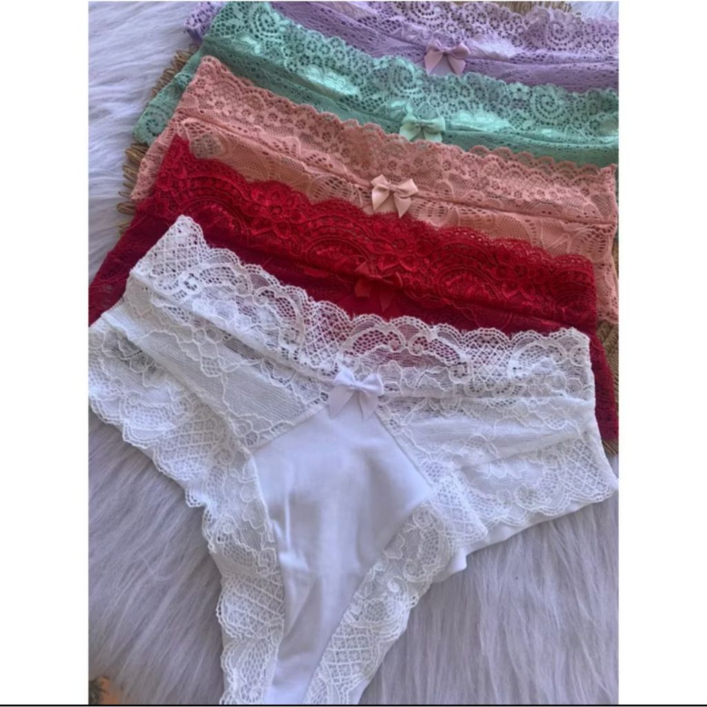 Kit Calcinhas Fio Duplo Renda Sexy Feminina Lateral Em Renda Lingerie