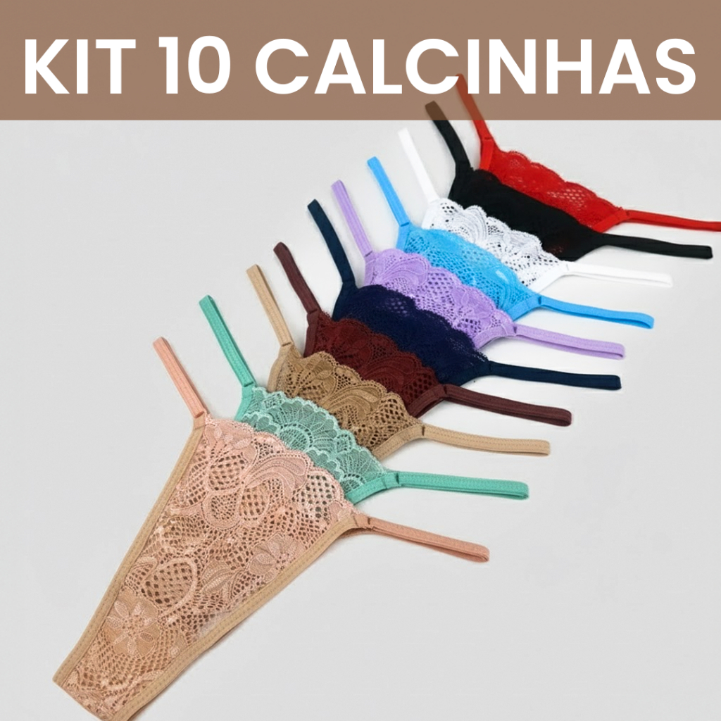 Kit 10 Calcinhas em Renda Alças Reguláveis String Revenda Lingerie Luxo