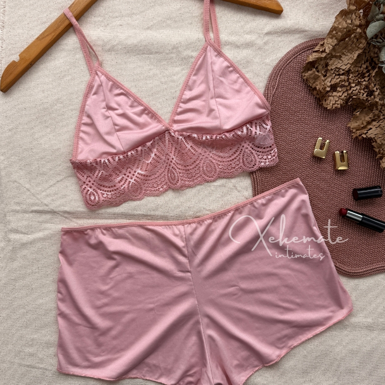 Kit Conjuntos De Lingerie Sem Bojo Baby Doll Renda Liganete Shortinho