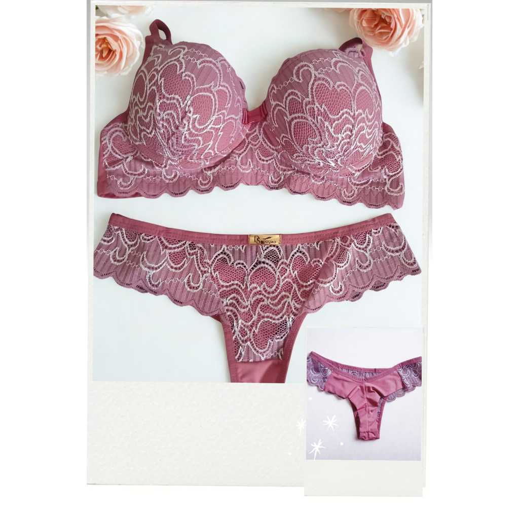 Conjunto de Lingerie Sutiã de bojo e aro Calcinha Fio duplo Shopee