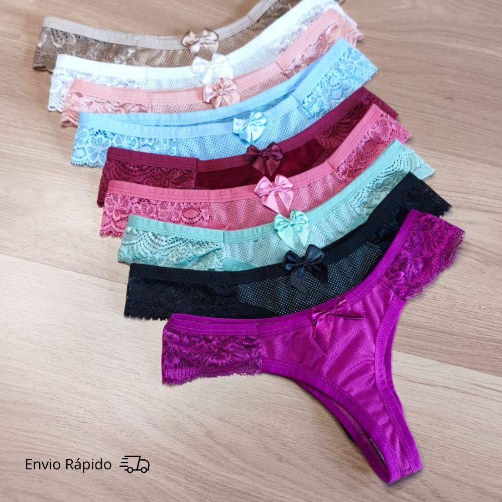 Kit Calcinha Fio Dental Feminina Tanga Po Lingerie Renda Delicada E