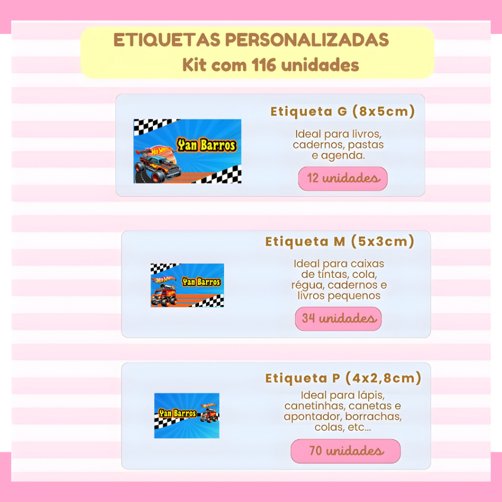 Etiqueta Escolar Personalizada Hot Wheels Adesivo Para Material