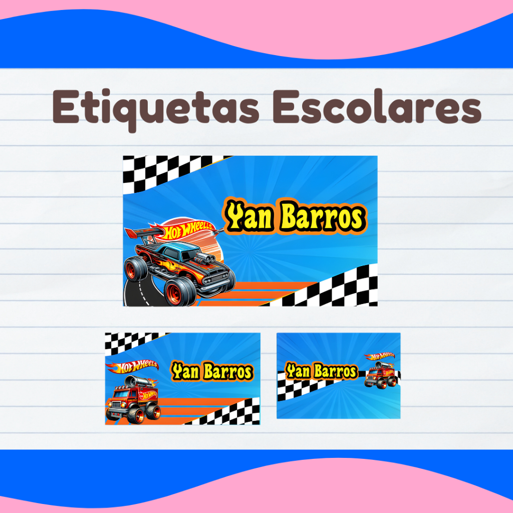 Etiqueta Escolar Personalizada Hot Wheels Adesivo Para Material