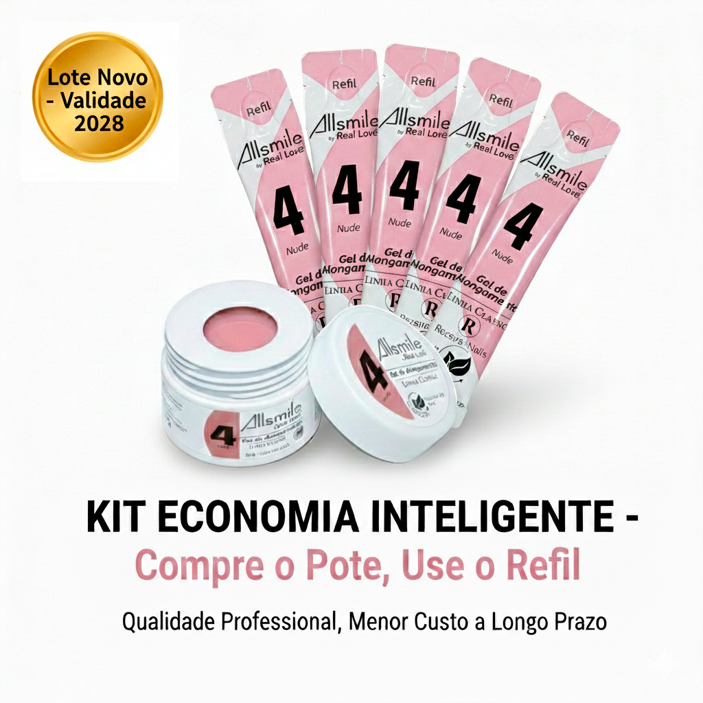 Kit 1 Pote Gel De Alongamento 4 Nude Linha Classic 15ml 5 Refil Gel 4