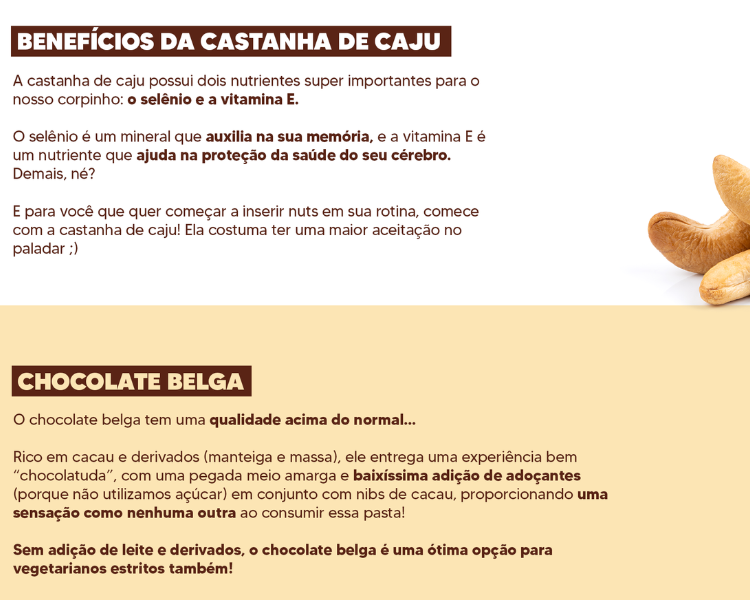 Pasta De Castanha De Caju Chocolate Belga Crocante 300g E 150g