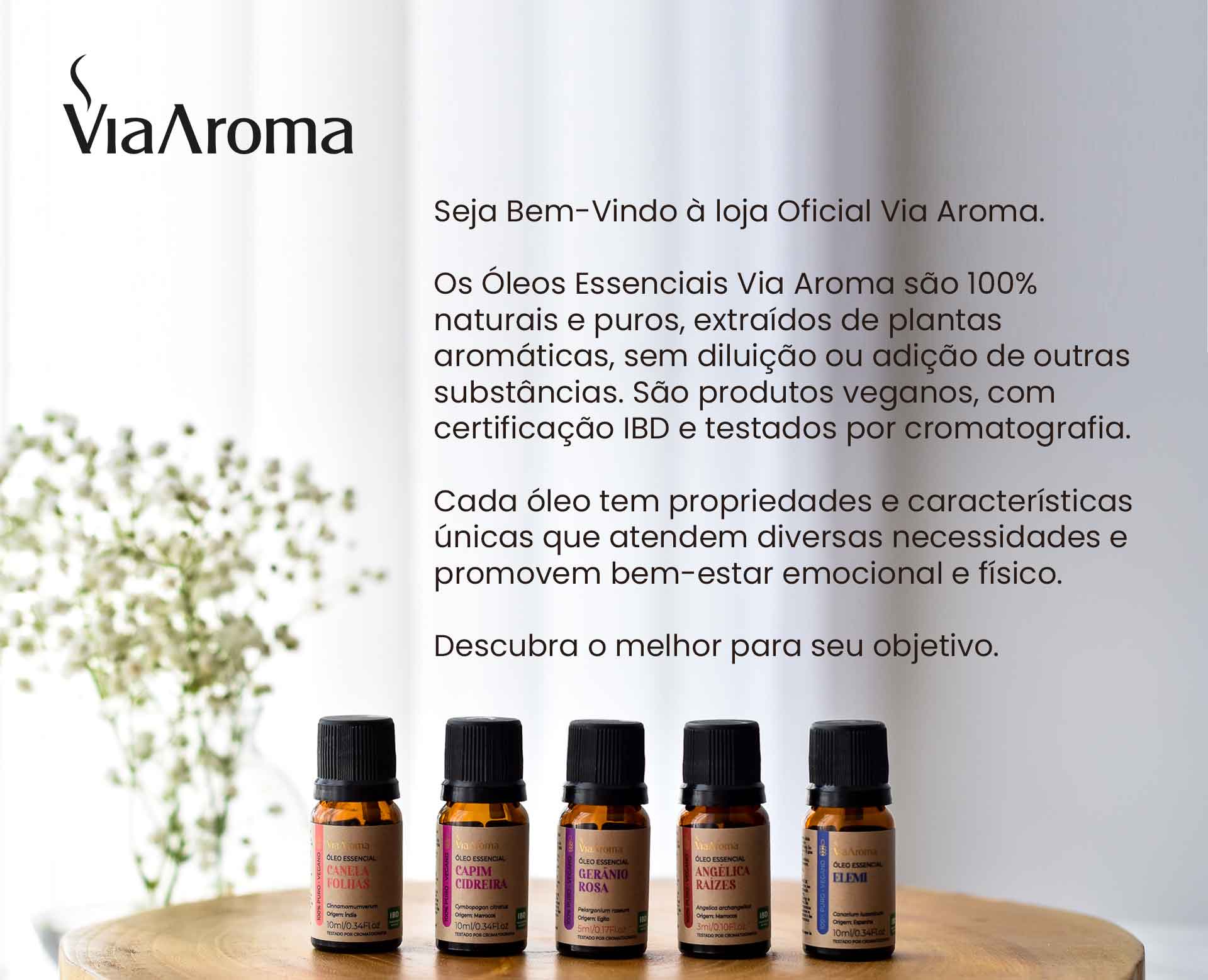 Kit 3 Óleos Essenciais Via Aroma Lavanda Menta Piperita e Tea Tree