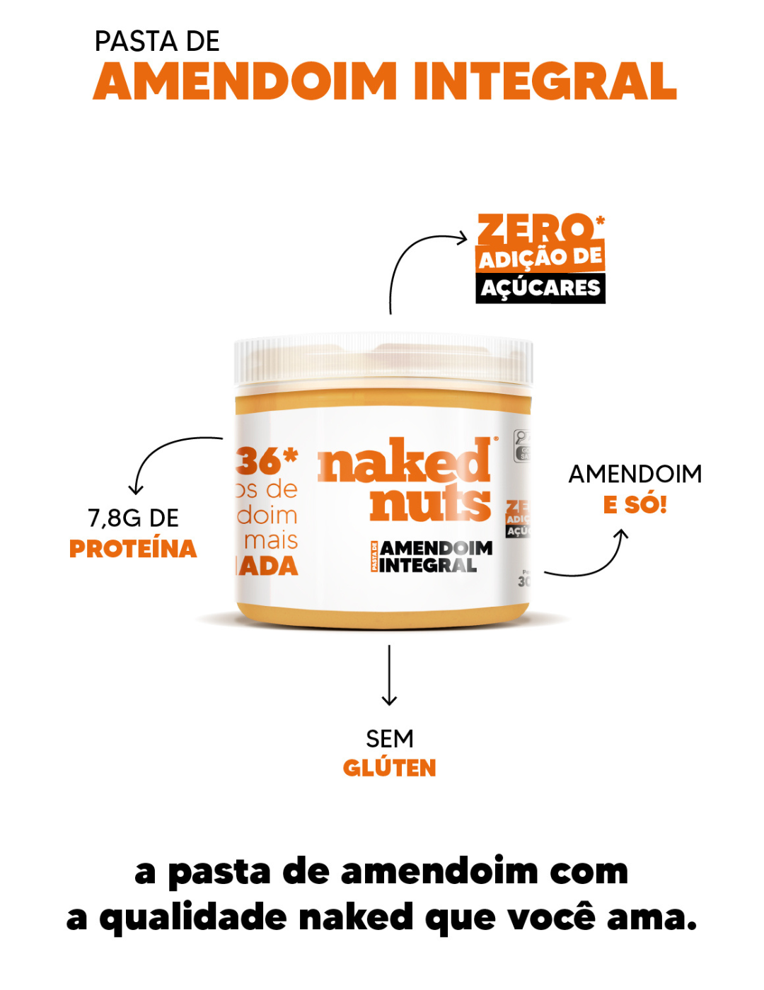 Pasta de Amendoim Proteica 300g Naked Nuts Pasta Fit Zero Açúcar