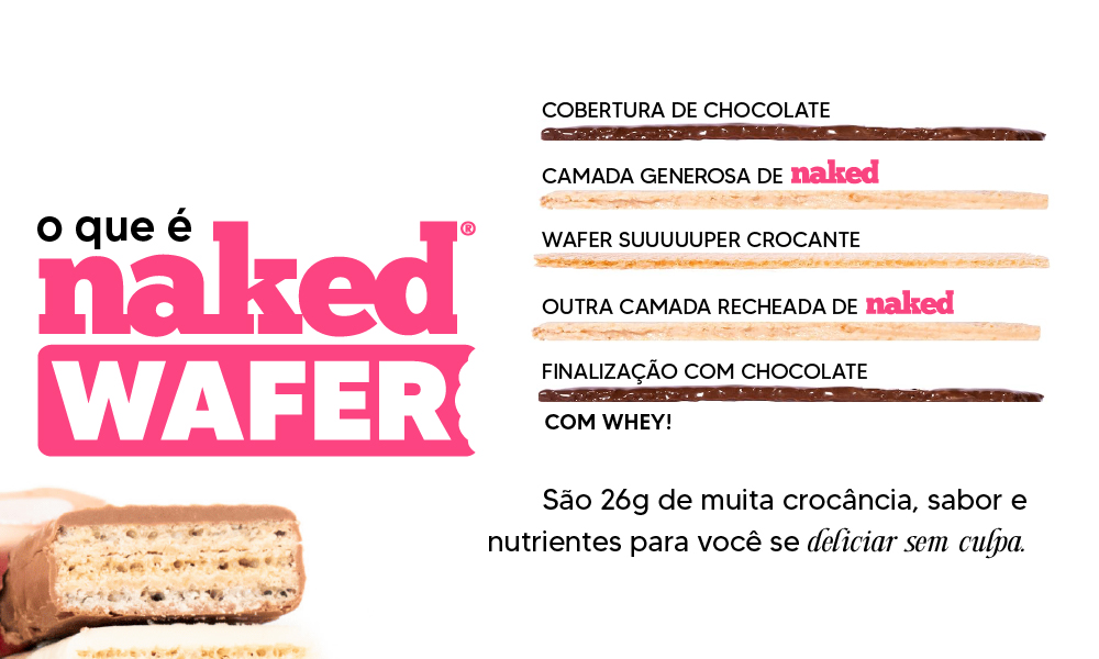 24 Naked Wafers Misto Chocolate Branco E Ao Leite Kit Whey