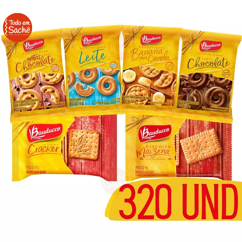 Kit 320un Biscoitos Em Sache Sabores Sortidos Bauducco Todos Os Sabores