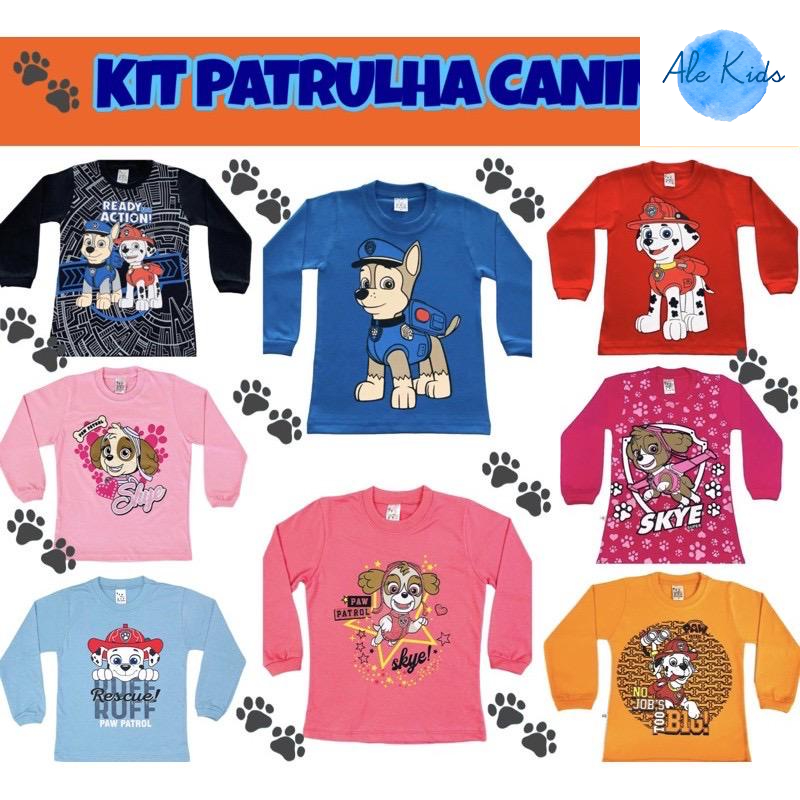 Camiseta Blusa Personagem Patrulha Canina Skye Marshall Chase Skye