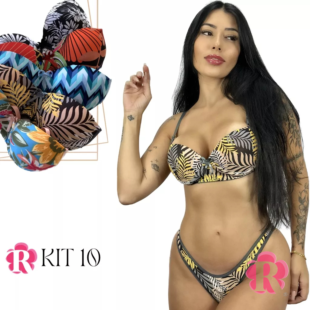 Kit Conjuntos Lingerie Feminino Conjunto Suti E Calcinha Estampadas