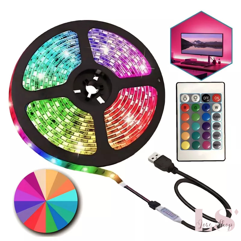 Fita Led Metros Colorida Usb Rgb V Controle Remoto Tv Pc