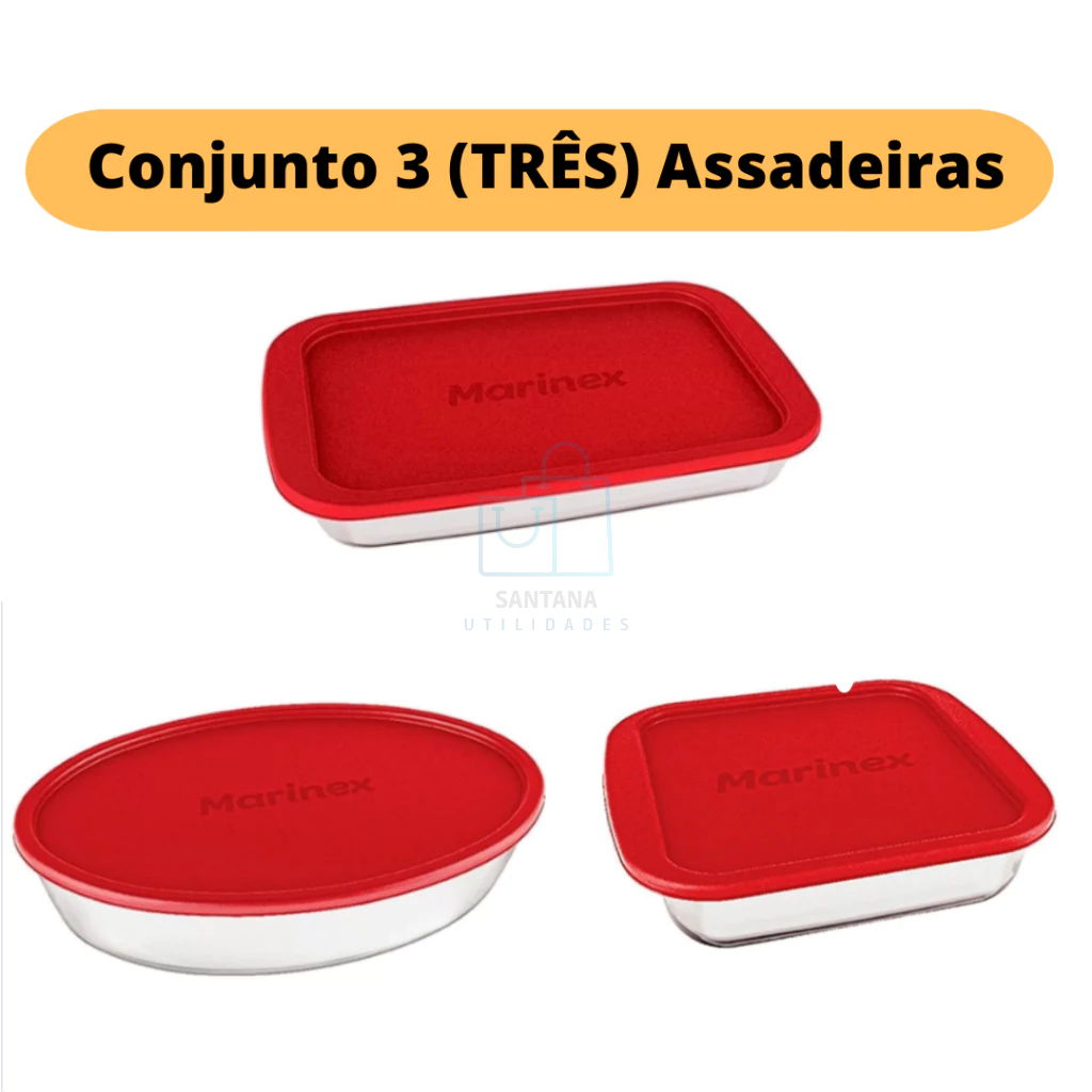 Promo O Conjunto Jogo Marinex Tr S Assadeiras Travessas De Vidro