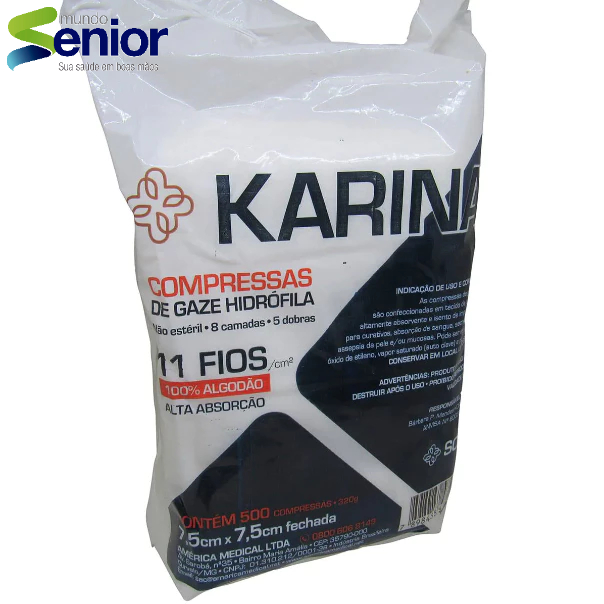 COMPRESSA DE GAZE KARINA 7 5X7 5 11 FIOS 500 UN SOFT NÃO ESTERIL