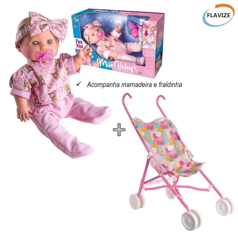 Boneca Faz Xixi Milk Babys Mamadeira E Chupeta Acessorios