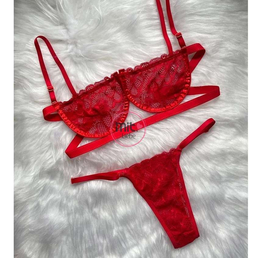 Conjunto Lingerie Sexy Gringa Sutiã Meia Taça Aro e Calcinha