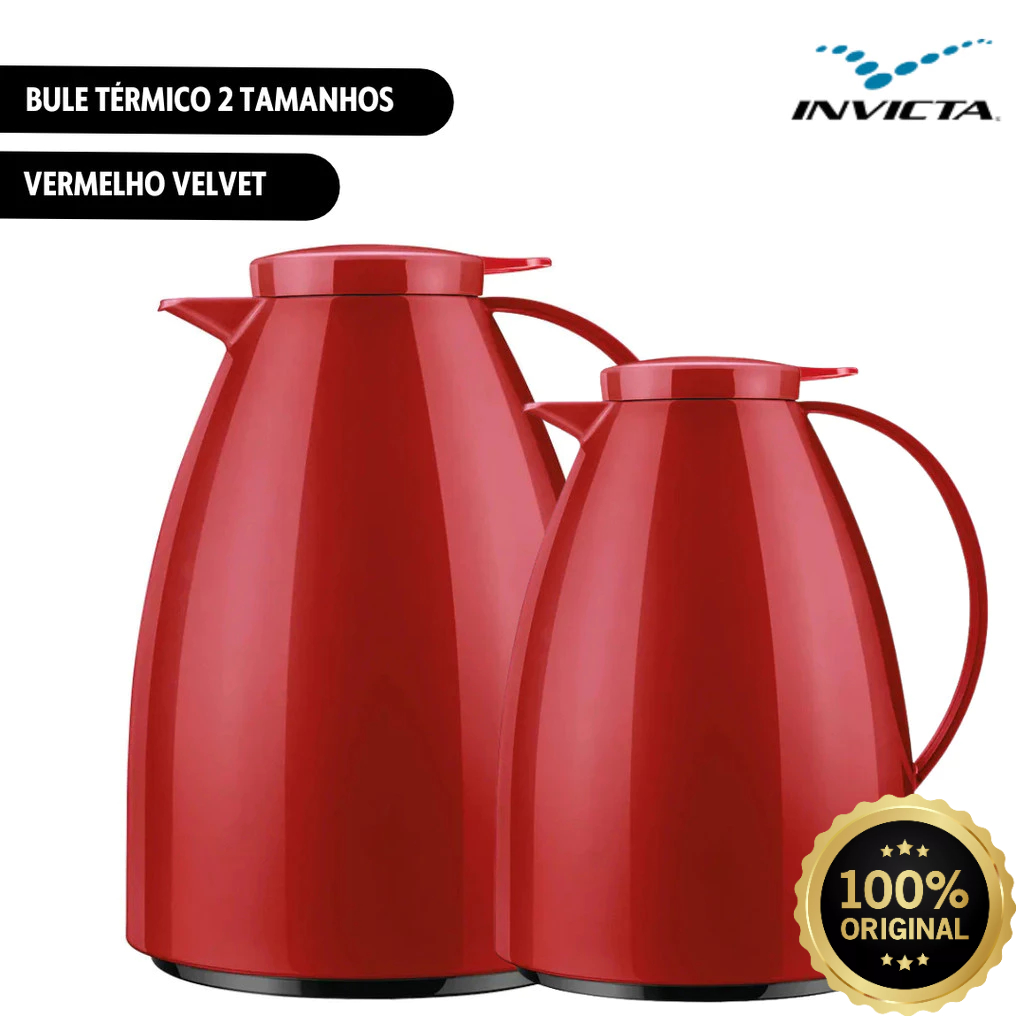 Kit c 2 Peças Bule Térmico Viena 1 Litro 750ml Gatilho Vermelho Velvet