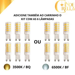 KIT 6 LÂMPADAS BOCAL G9 7W LED 6500K BRANCO FRIO E 3500K BRANCO QUENTE